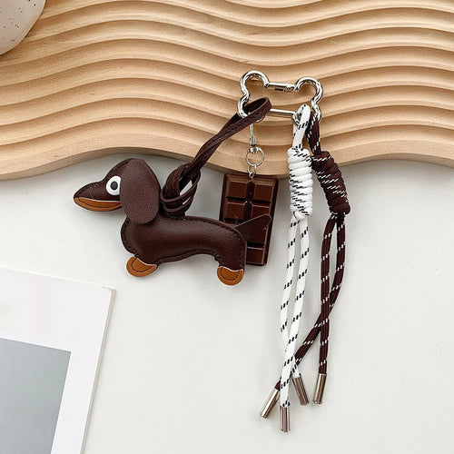 Leather Dachshund Bag Pendant Creative Keychain Lanyard bag Accessory