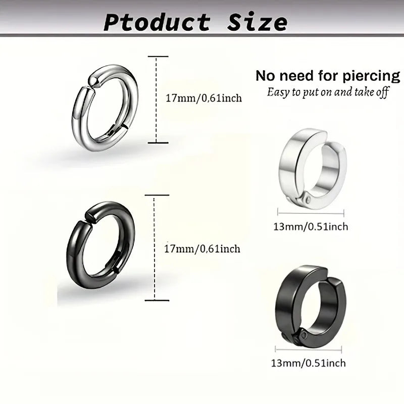 Punk Style 8-Piece Stainless Steel Ear Clip Set - Chic Circle Ear