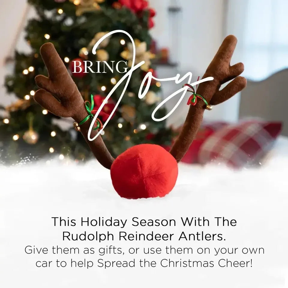 Christmas Car Decoration Deer Horn Antlers Car Kit with Red Nose and