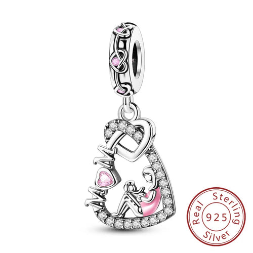 Original 925 Sterling Silver Heart Love Charms Beads Pendant Fit