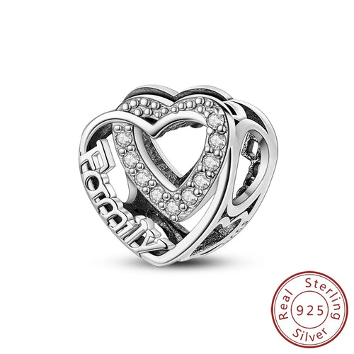 Original 925 Sterling Silver Heart Love Charms Beads Pendant Fit
