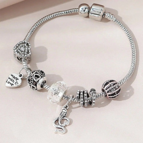 1PC Women's Fashion Multi Element Beaded Love Pan Family Bracelet