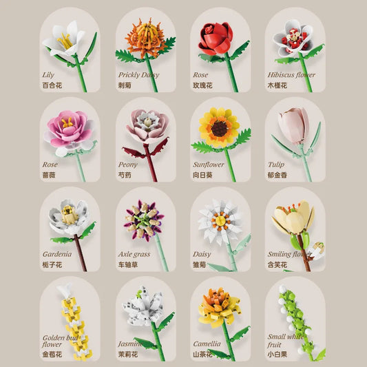 Simulation Building Blocks Flowers Eternal Bouquet Micro Brick Rose