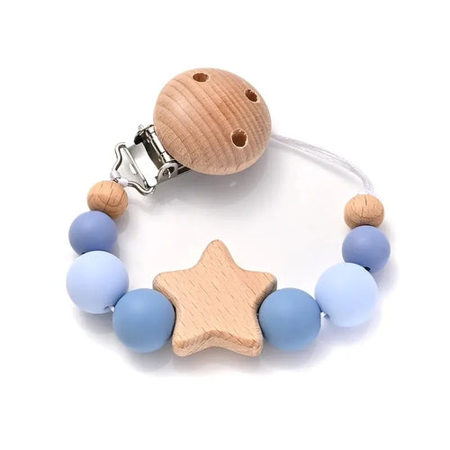 New Baby Pacifier Chain Clips Wood Pentagram Teether Silicone Round