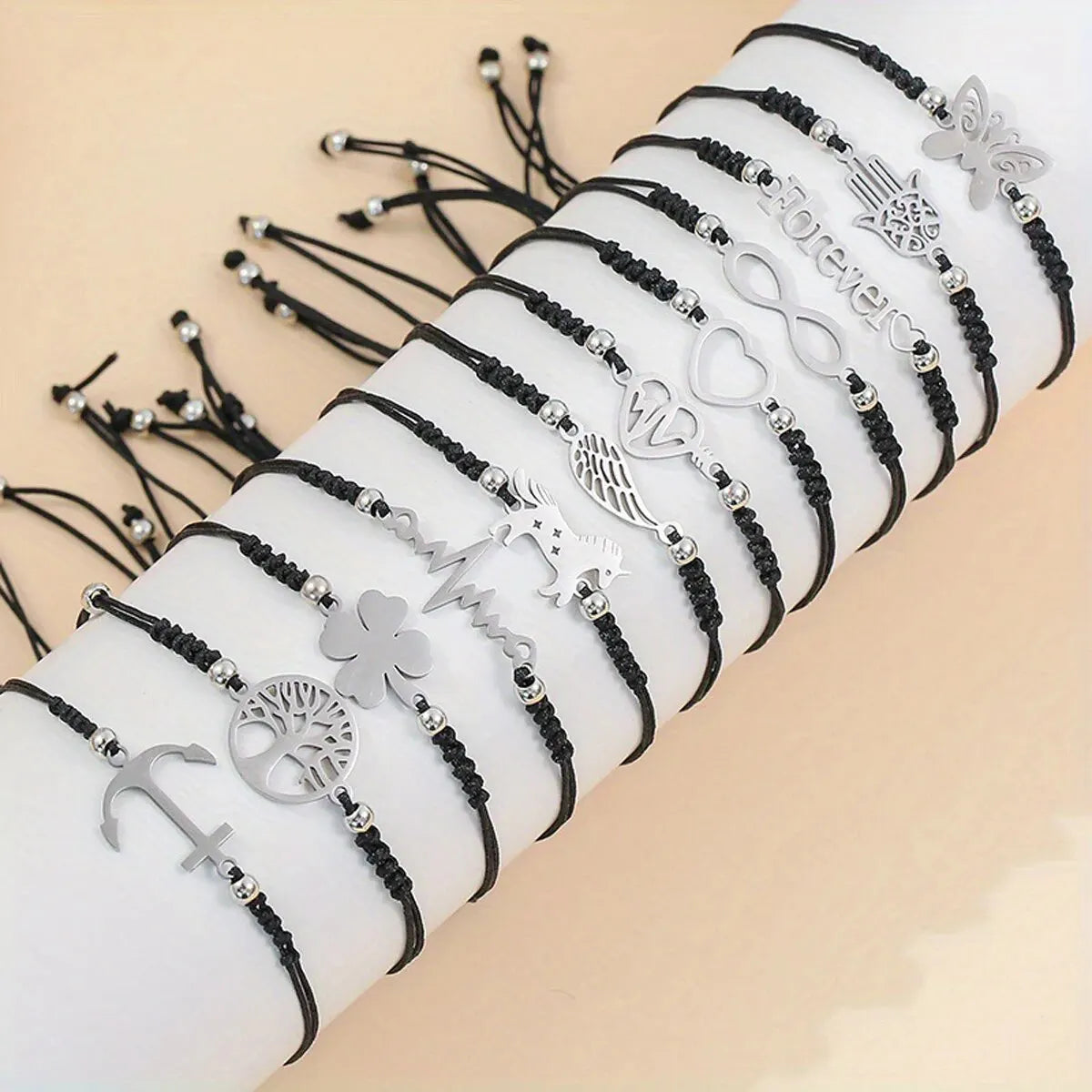 12pcs/set Stylish Stainless Steel Braided Charm Bracelet for Men -