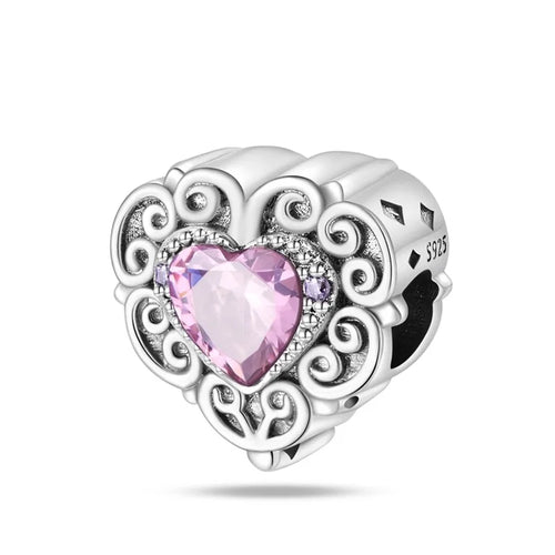 Classic Silver Plated Lotus Guardian Angel Heart-Shaped Zircon Charms