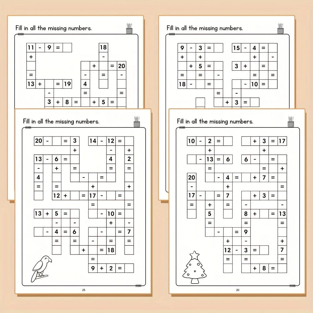 32-Page Math Fill-In-The-Blank Puzzle Activity Book: Children's