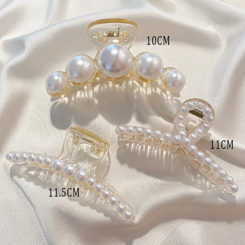 Vintage Pearl Clips Set Large Claw Korean Ponytail Big Barrettes Jaw