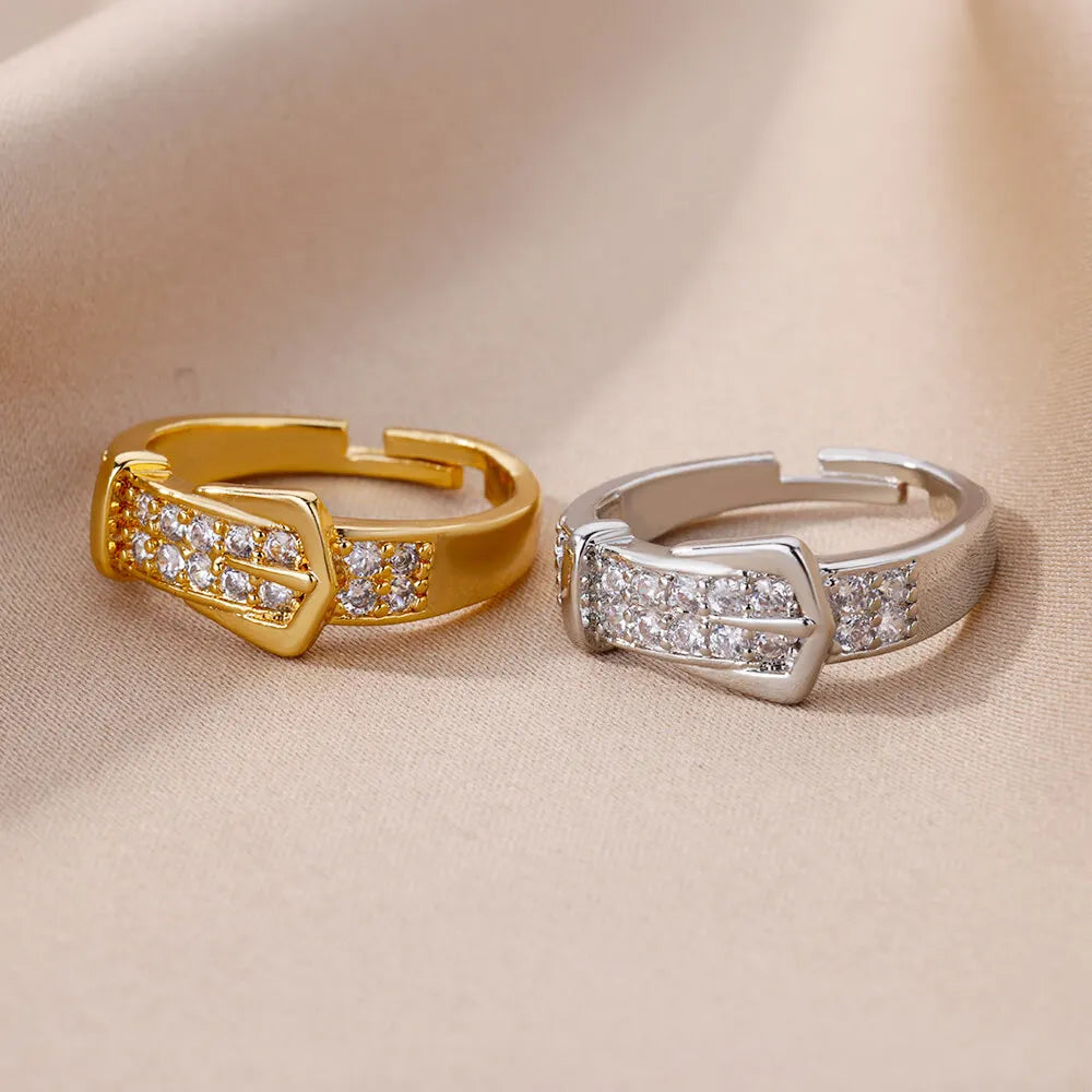 Stainless Steel Belt Rings For Women Zircon Adjustable Belt Finger