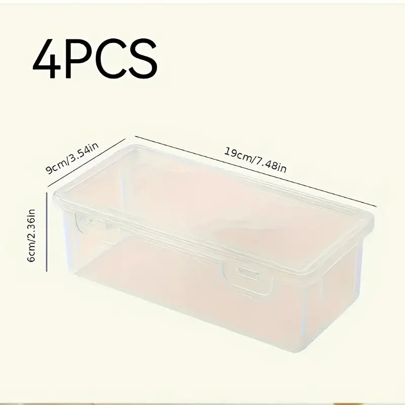 4 large transparent PP storage boxes with lids, used for storing