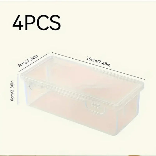 4 large transparent PP storage boxes with lids, used for storing