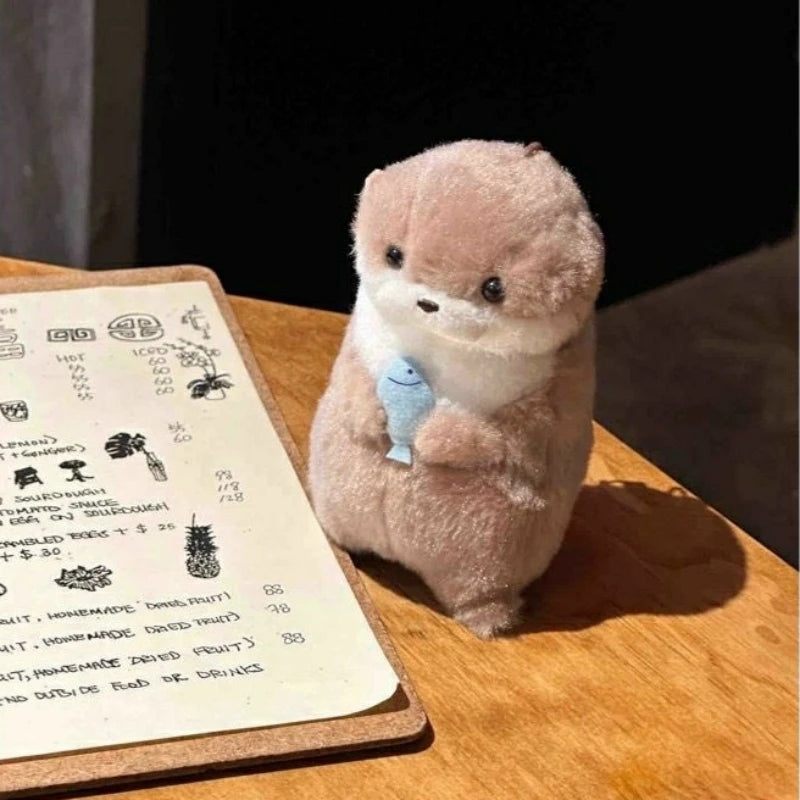 Cute Otters Holding Fish Plush Doll Keyrings Lightweight Hanging