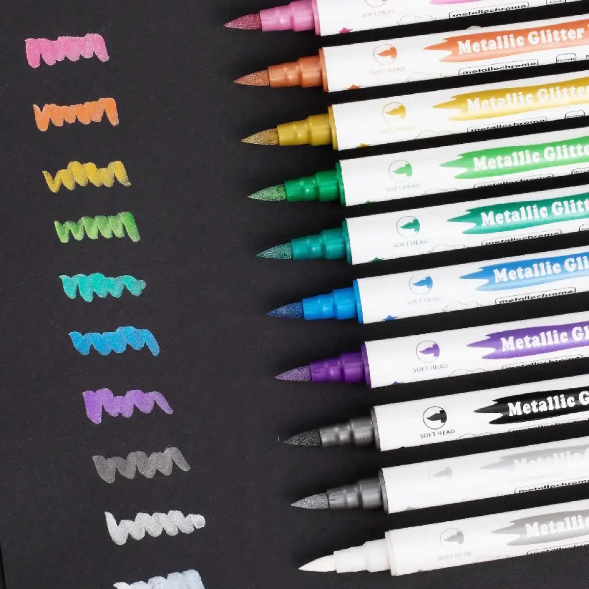 10pcs Metallic Glitter Dual Tip Marker Pens, with Brush And Fine nibs,