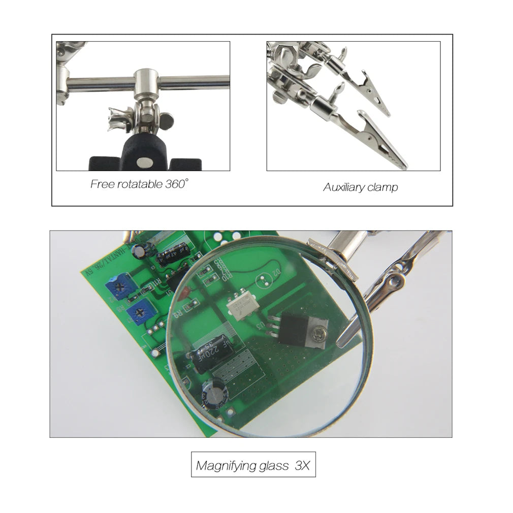 Helping Hands Magnifier Stand with Dual Alligator Clips Adjustable 5X