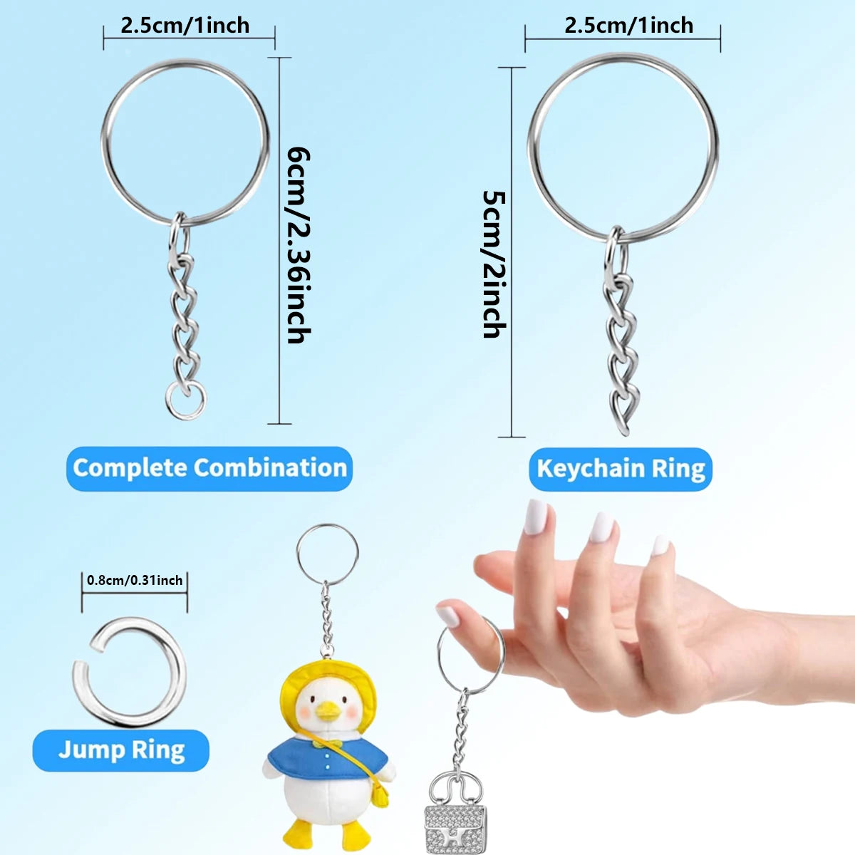 50 Sets Split Key Rings with Chain and Jump Rings Bulk Kit Accessories