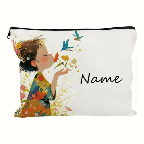 Custom Name Vintage Cute Girl Pattern Makeup Bag Handbag Toiletry Bag