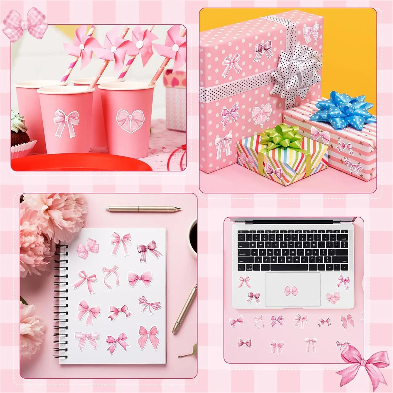 500pcs/roll Pink Bow Seal Stickers, Cute Gift Box Blessing Stickers,