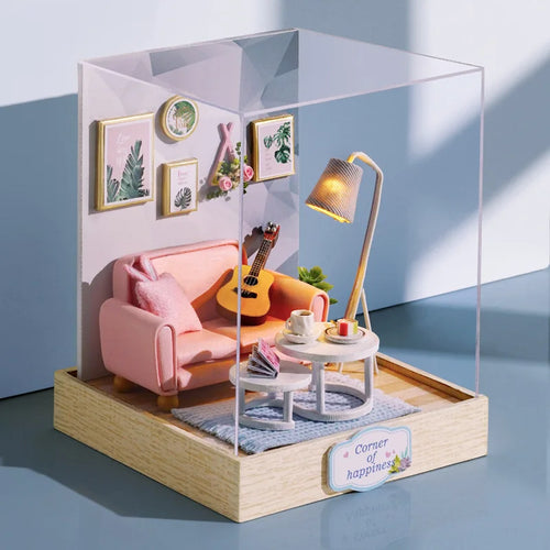 Doll House Kit Wooden Puzzle Assembly Building Model Toys Hourly Light