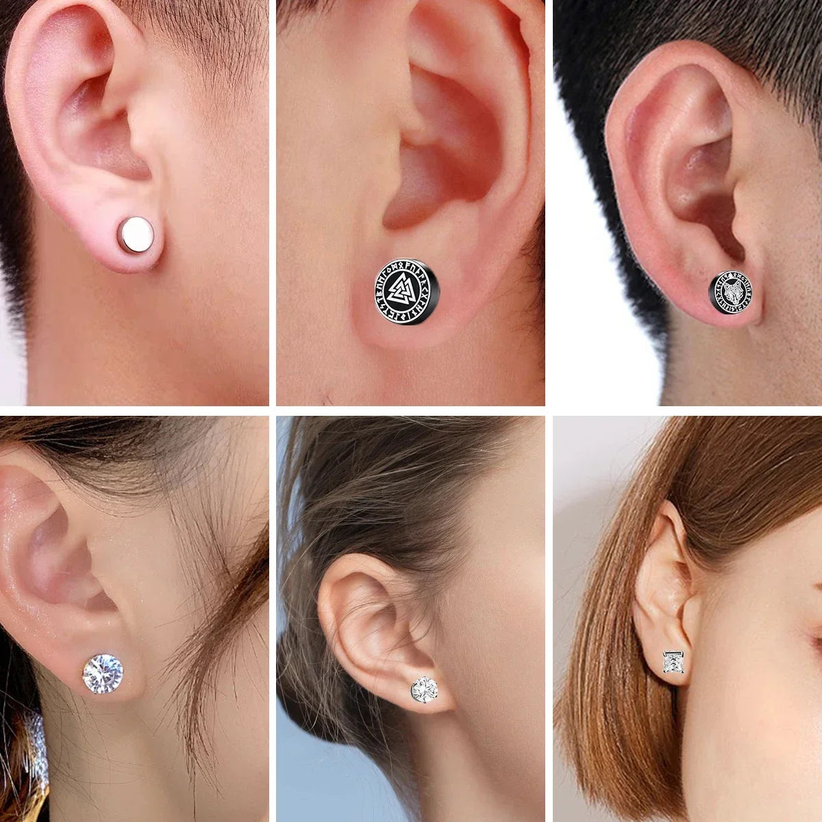 1Pairs Punk Round Zircon Magnetic Ear Stud Clip Earrings Non Piercing