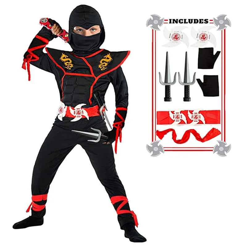 Red Ninja Costume Boy Halloween Japanese Samurai Costume Kid Ninja