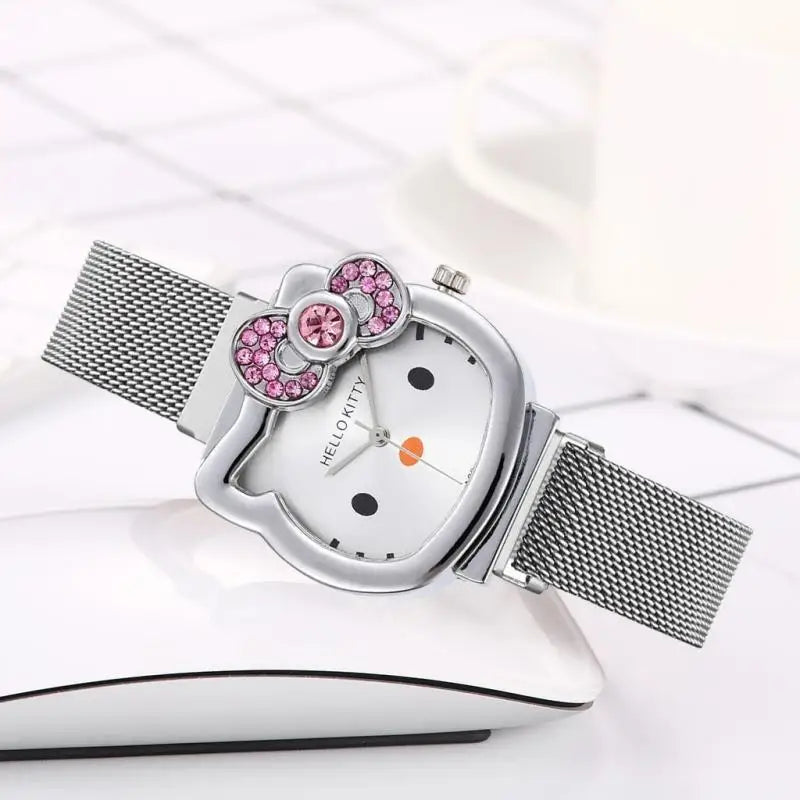 Hello Kitty Diamond  Watch Cat Bow Kawaii Pink Ladies Gold Sliver