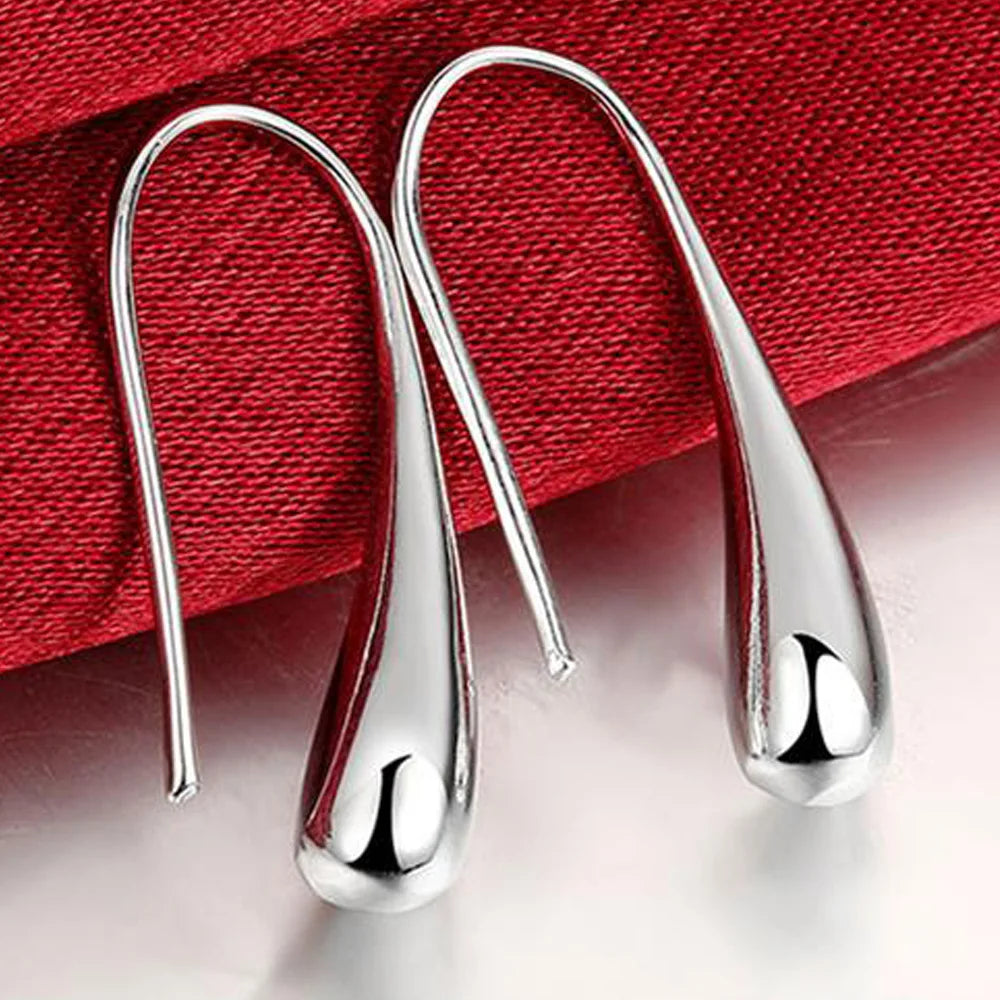 925 Sterling Silver Water Drop Pendants Hoop Earrings For Women