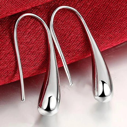 925 Sterling Silver Water Drop Pendants Hoop Earrings For Women