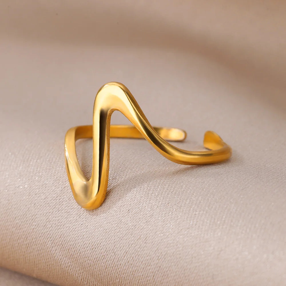 Stainless Steel Rings for Women Waterproof Open Gold Color Ring