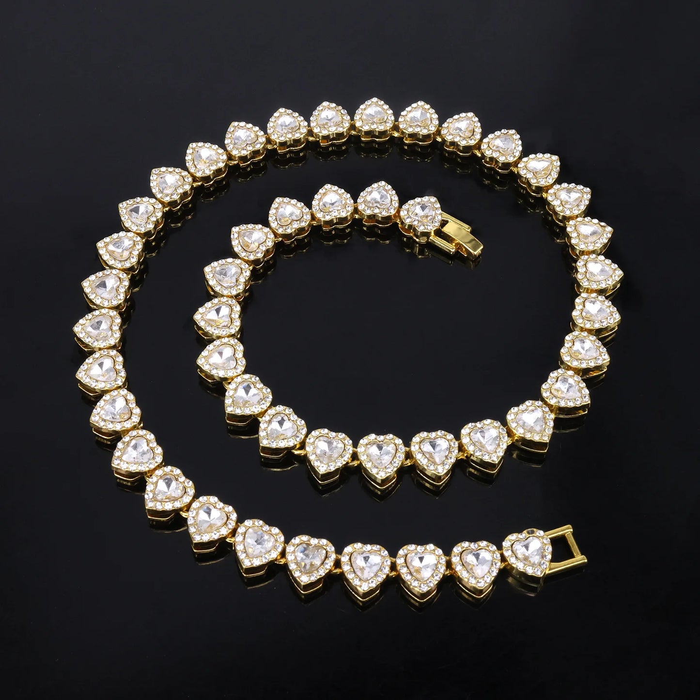 ZAKOL 45CM New Hip Hop Tennis Chain Bracelet Necklace Shiny Heart