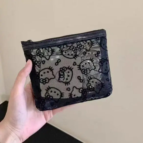 Transparent Mesh Hello Kitty Coin Purse Cartoon Style Fashionable,
