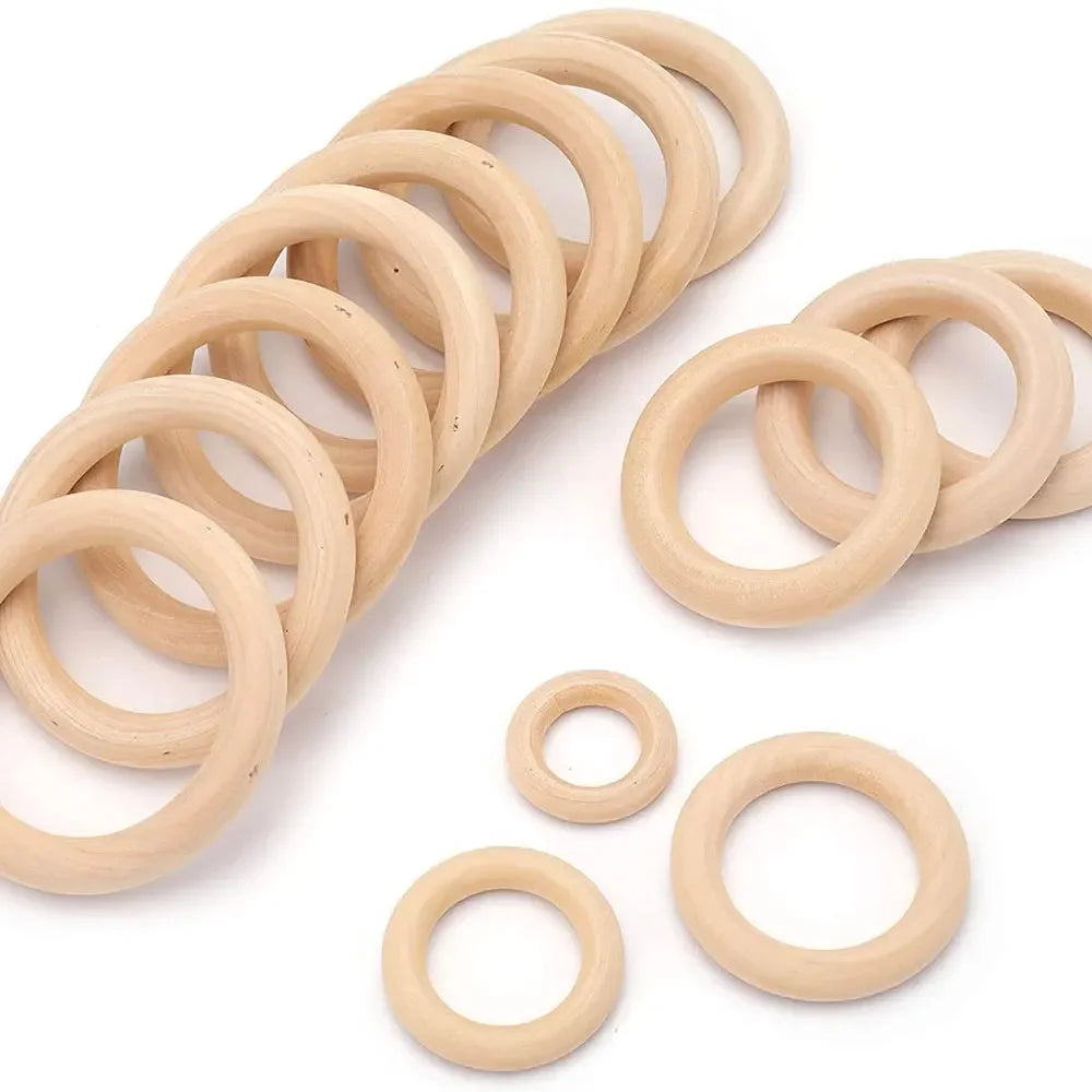 Unfinished Solid Wooden Rings 15-100MM Natural Wood Rings for Macrame