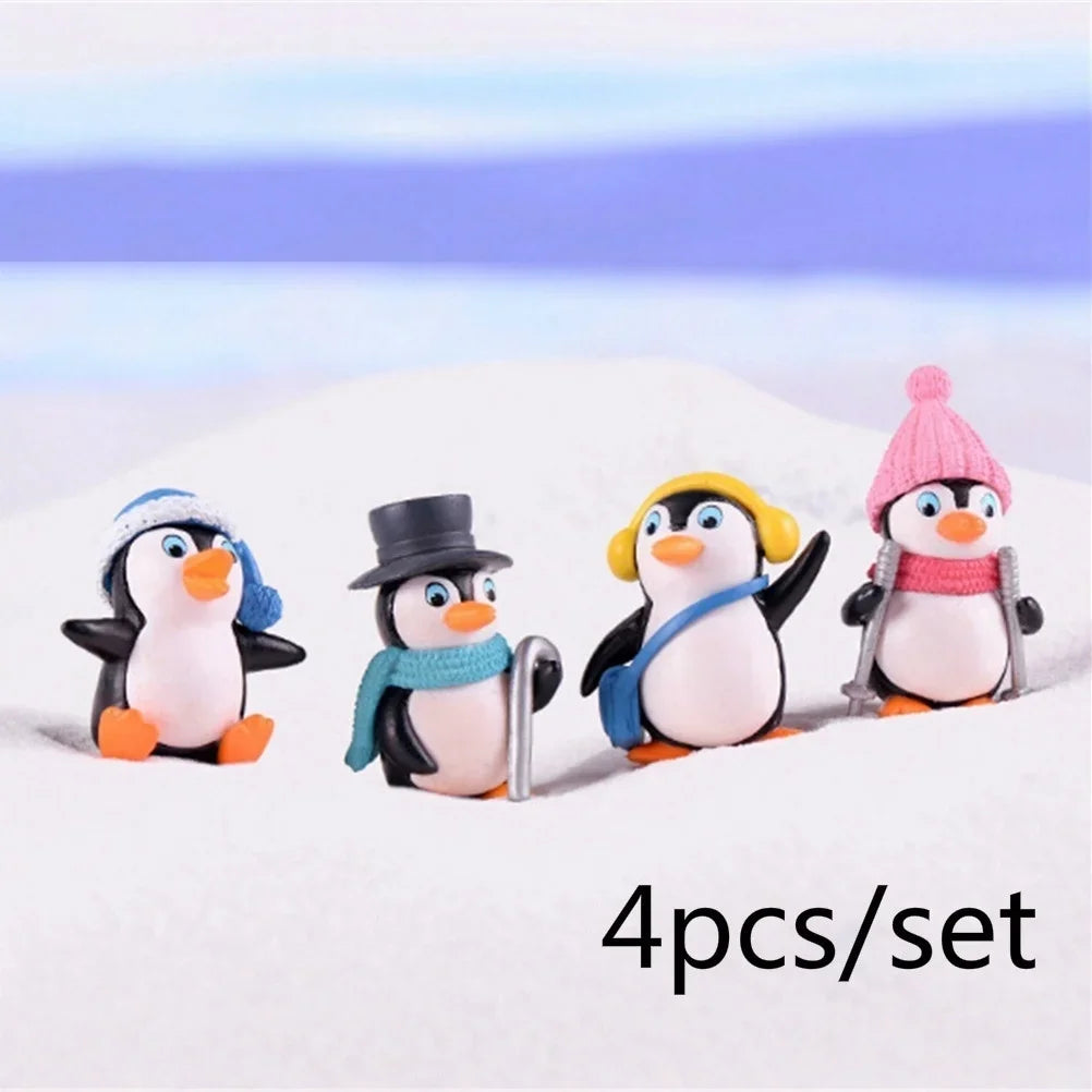 4pcs/set DIY Crafts Mini Winter Penguin Miniature Figurine Christmas