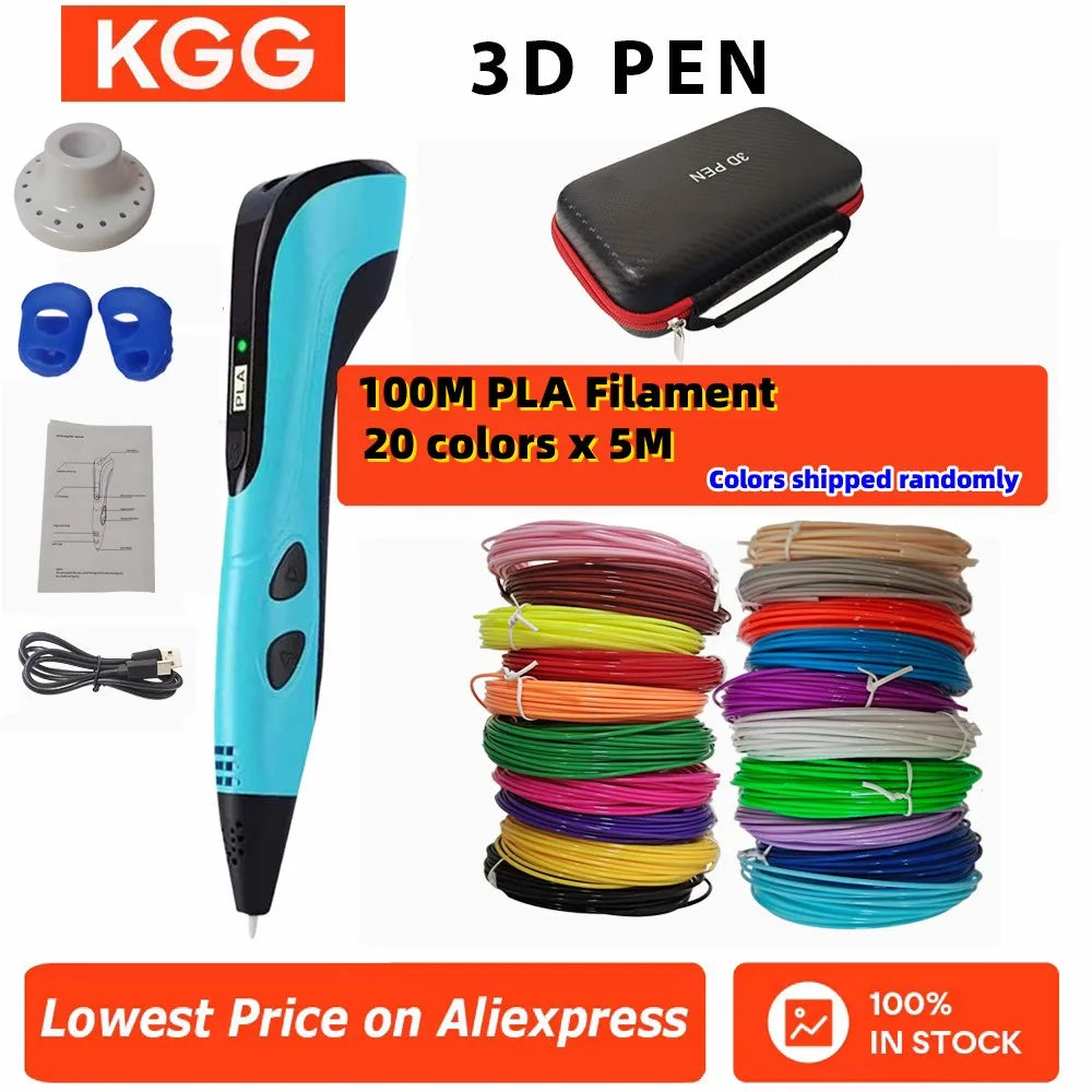 2025 Children 3D Printing Pen with LED Screen 100M PLA Power Adapter