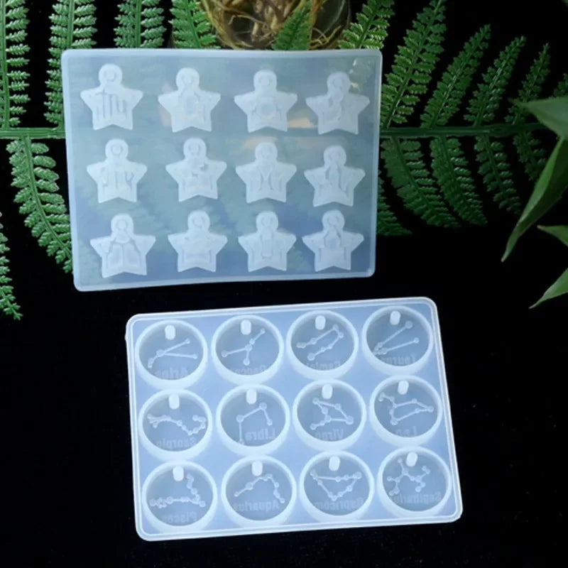 12 Zodiac Constellation Resin Molds Round Star Zodiac Sign Epoxy