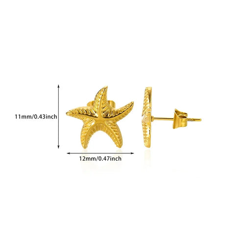 Vintage Summer Starfish Stainless Steel Stud Earrings For Women Simple