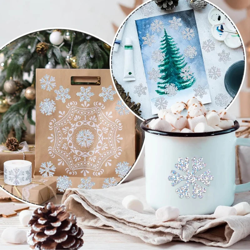 500pcsLaser Christmas Snowflake Stickers，Christmas Holiday Gift