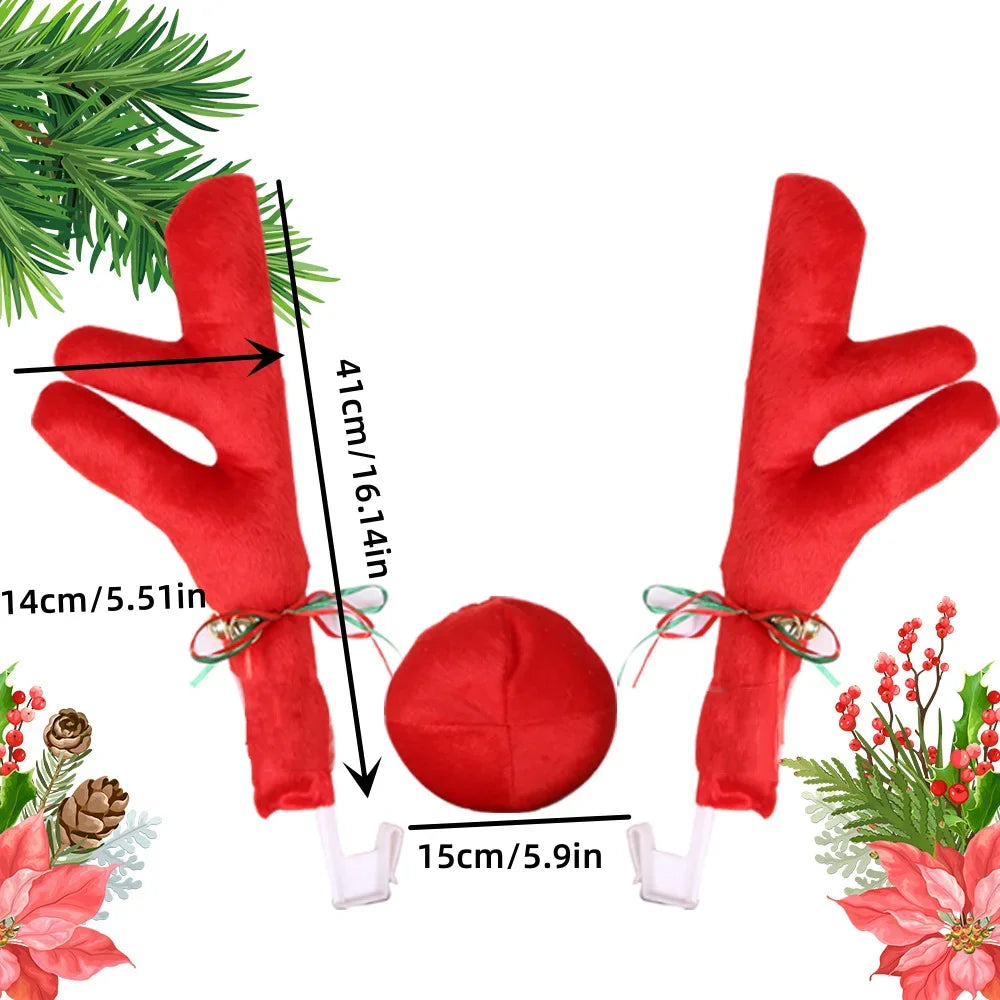 Christmas Car Decoration Deer Horn Antlers Car Kit with Red Nose and