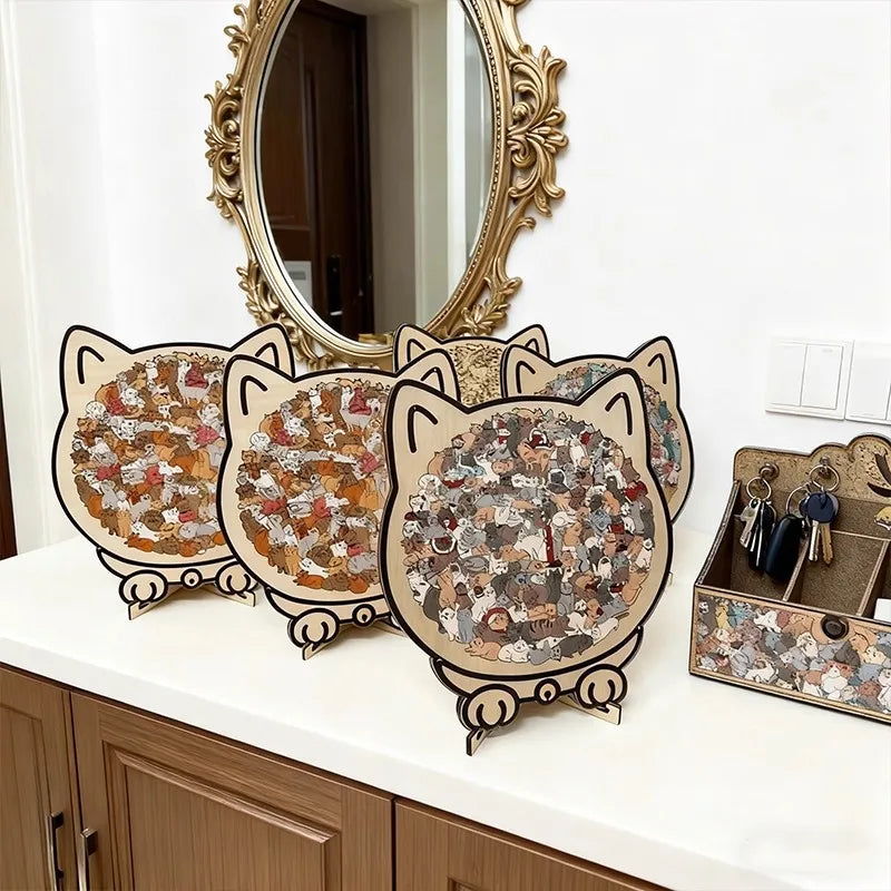 Colored Cat Shaped Wooden Jigsaw Puzzle, Cats Shaped Wooden Puzzle,