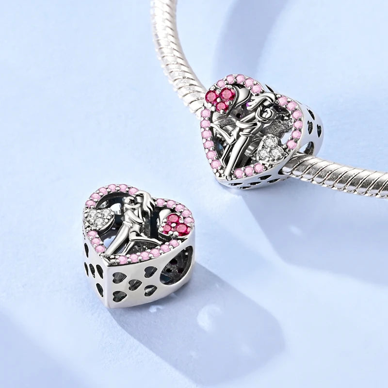 New Love Heart Shaped Charms 925 Sterling Silver Family Love