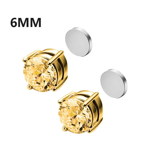 1Pairs Punk Round Zircon Magnetic Ear Stud Clip Earrings Non Piercing