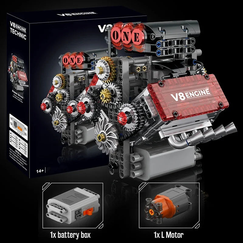 Brick V8 Engine Motorized Simulation Model Electrically Drive Building