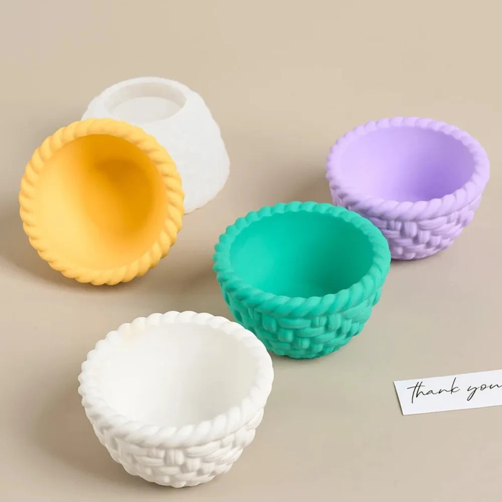 Woven Basket Flowerpot Silicone Mold DIY Handmade Candle Cup Plaster