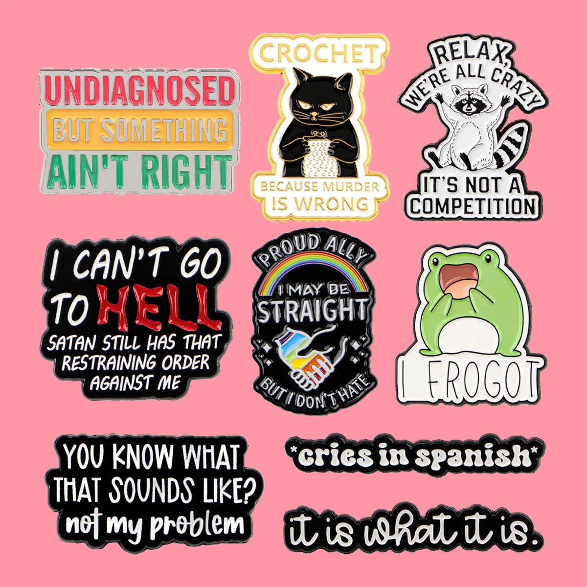 Black Cat Frog Quote Enamel Pin Rainbow Gay Brooch Badge on Backpack