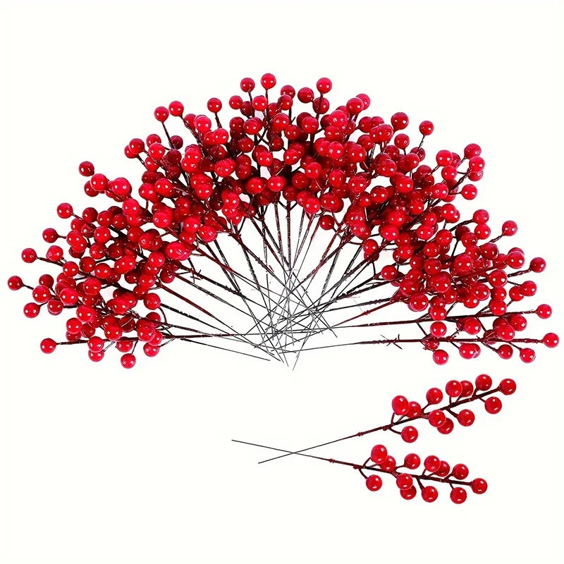 5/10/20Pcs Chritsmas Decoration Red Berry Branches Cherry Stamen For