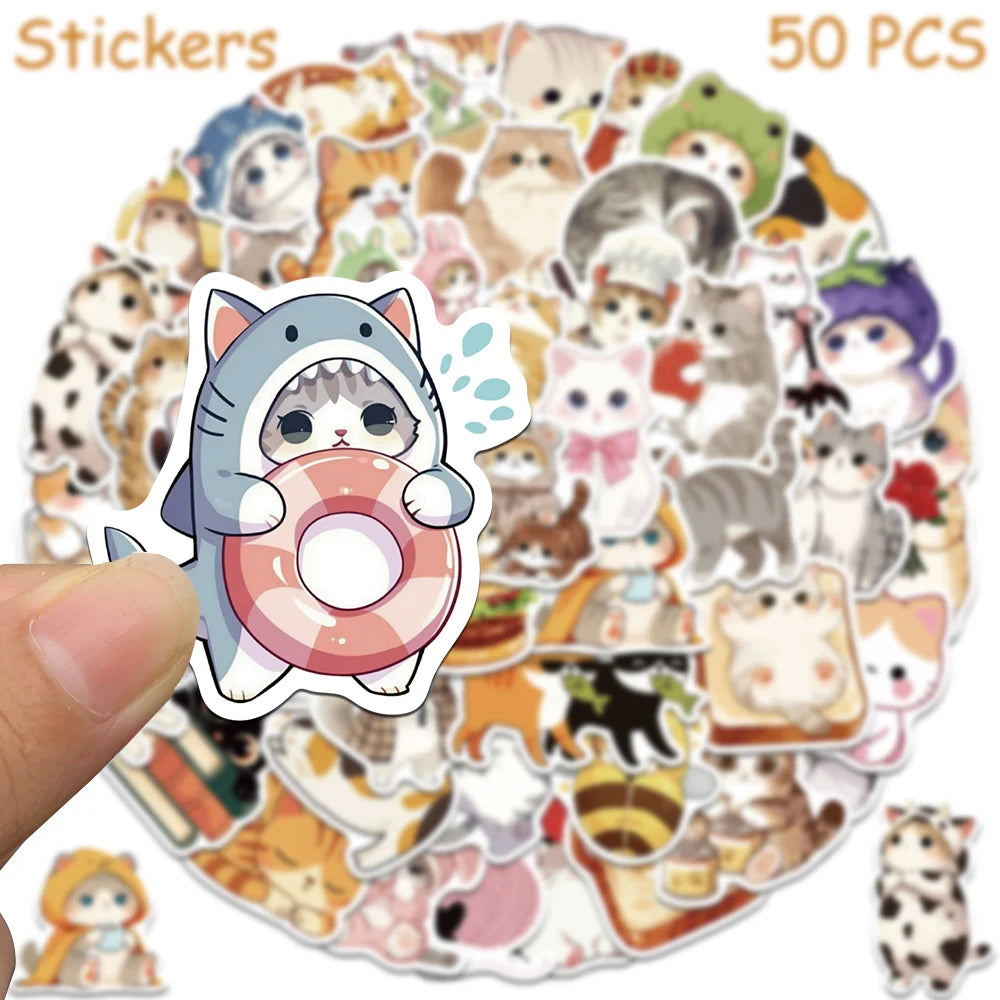 50pcs Cartoon Cute Cats Stickers Decals For Laptop Notebook Skateboard