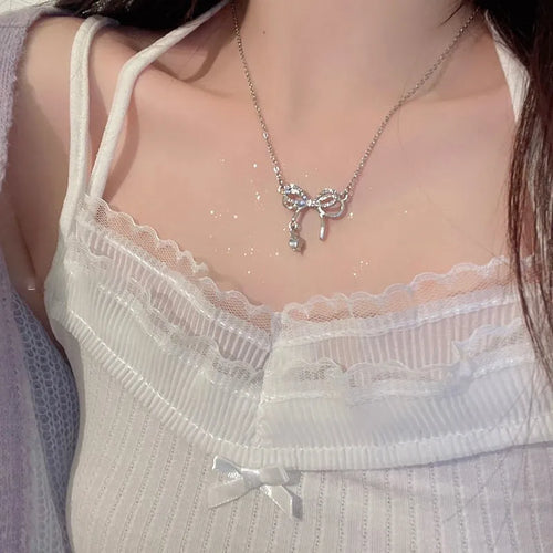 Y2K Purple Crystal Heart Pendant Necklace Women Sweet Cool Girl Punk