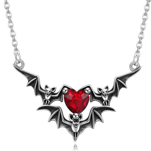 Gothic Punk Bat Wings and Heart Shaped Resin Pendant Necklace - Dark