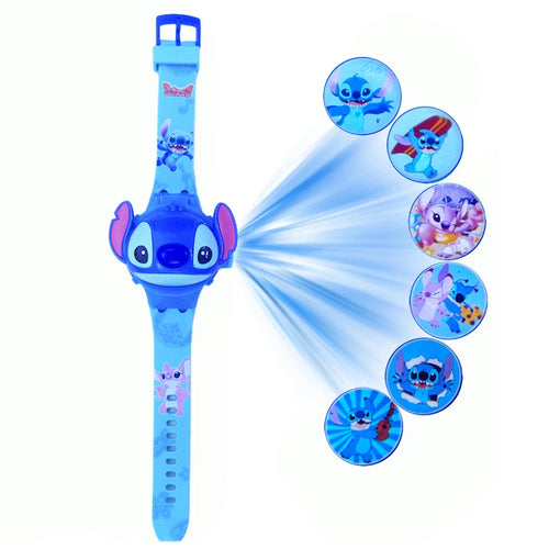 3D Cartoon Stitch Kids Watches For Girls Projection Unicorn Mickey