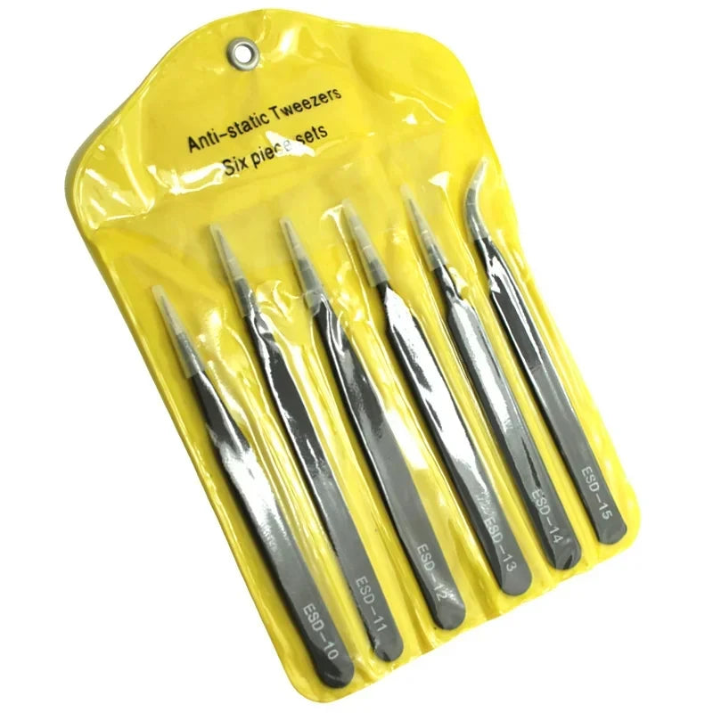 Galacok 6PCS Precision Tweezers Set ESD Anti Static Stainless Steel