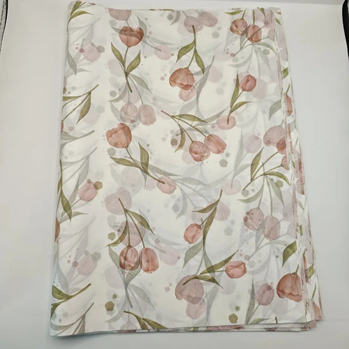 Elegant Tulip Patterned Tissue Paper Floral Design with Green Leaves